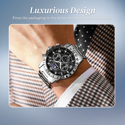 Rex | Opulent Chronograph Watch with Sleek Metal Band | 43.9mm