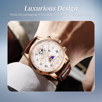 Liam | Celestial World-Time Leather Watch | 43mm